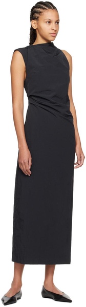 Black Asymmetric Neck Midi Dress