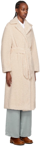 Beige Textured Faux-Fur Coat