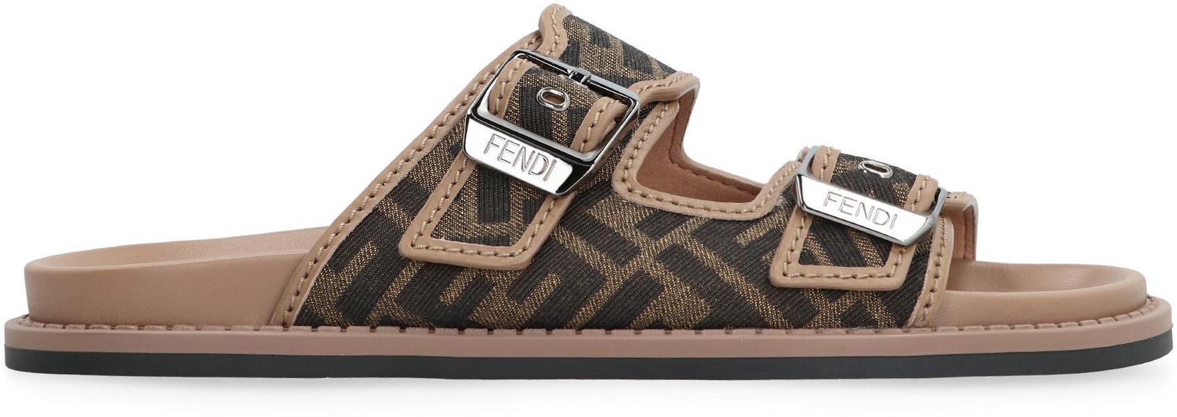 'Fendi Feel' Brown Sandals with FF Print in Leather Man