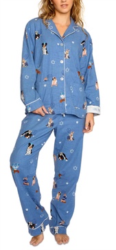 love you a latke hanukkah print 100% cotton flannel pj set in denim