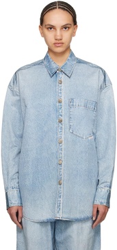 Blue Printed Denim Shirt