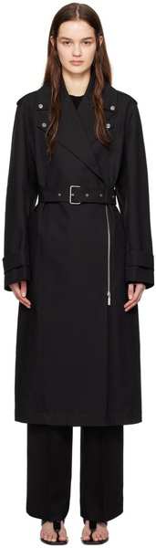 Black Notched Lapel Trench Coat