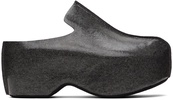 Gray Laminated Felt Platform Clogs