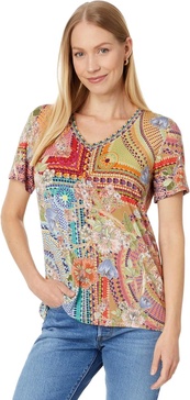 women's the janie favorite short sleeve v-neck tee-mosaic, multicolor