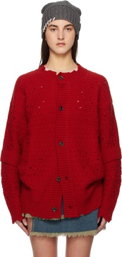 Red Roghen Wool Long Cardigan