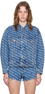 Indigo Blue Denim Logo Print Jacket