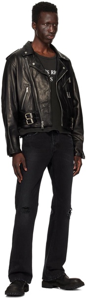 Black Rose Buckle Leather Jacket