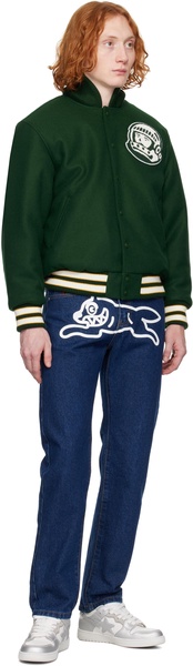 Green Script Logo Varsity Bomber Jacket