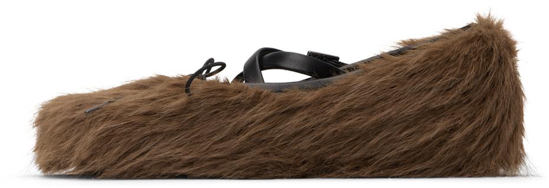 Brown Faux Fur Criss Cross Ballerina Flats