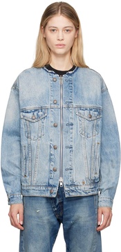 Blue Collarless Denim Jacket