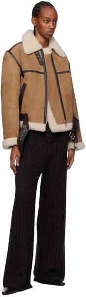 Tan Paneled Shearling Jacket