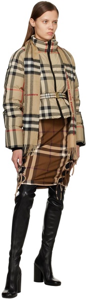 Beige Vintage Check Down Jacket