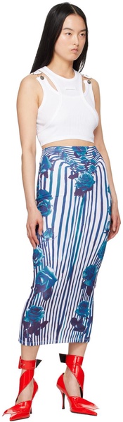 White & Blue Flower Body Morphing Maxi Skirt