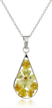 Amazon Essentials Sterling Silver/Gold Over Sterling Silver Pressed Flower Pendant Necklace (previously Amazon Collection)