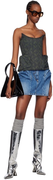 Blue Puff Detail Denim Miniskirt