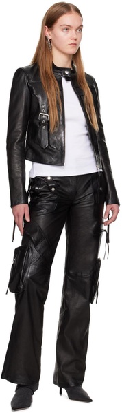 Black Guêpière Leather Biker Jacket