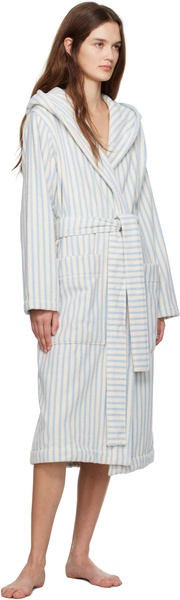 White & Blue Terry Hooded Bathrobe