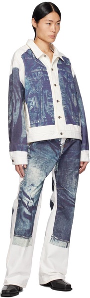 White & Blue Trompe L'oeil Denim Jacket