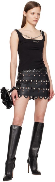 Black Studded Eye Leather Miniskirt