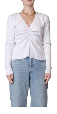 ruched long sleeve top in white