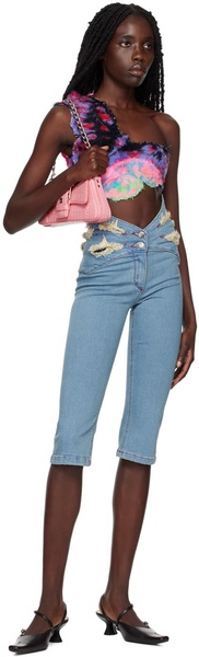 Blue Butterfly Waistband Capri Jeans