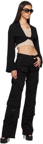 Black Denim Cargo Pants