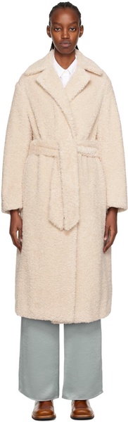 Beige Textured Faux-Fur Coat