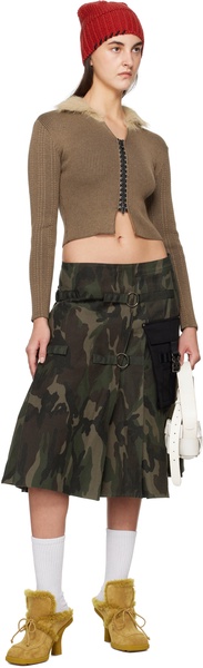 Khaki Camouflage Cargo Pocket Kilt Midi Skirt