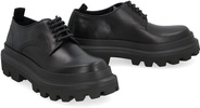 DOLCE & GABBANA Black Brushed Calfskin Derby Dress Shoes with Lace-Up Front for Men