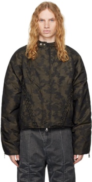 Green Camouflage Lace-Up Padded Jacket