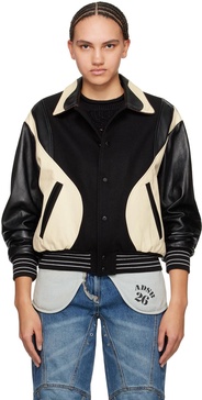 Black & Off-White Robyn Leather Bomber Jacket