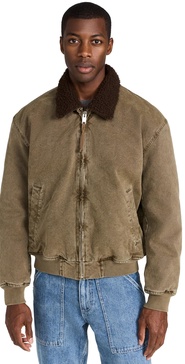 Flight Jacket In Canvas With Sherpa Collar