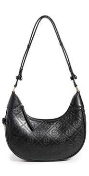 T Monogram Debossed Crescent Bag