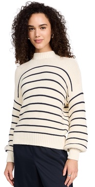 Button-Back Crewneck Sweater in Stripe