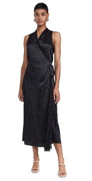 Dot Wrap Dress with Paneled Chiffon