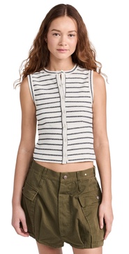 Split-Crewneck Cardigan Tank in Stripe