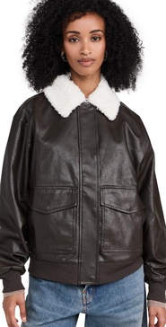 Bomber Jacket with Removable Shearling Collar