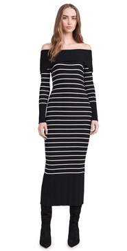 Off Shoulder Fold Striped Maxi Dress