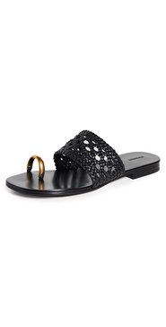 Ariana Woven Leather Sandals with Metal Toe Ring