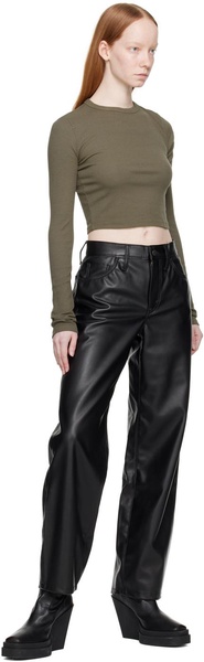 Black Baggy Dad Faux-Leather Trousers