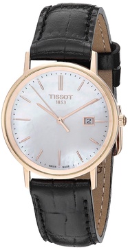 Tissot womens Goldrun Steel And 18K Gold Dress Watch Black T9222107611100