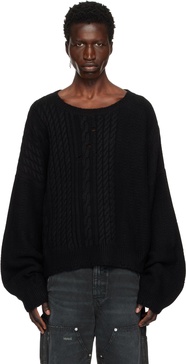 Black Cable Knit Crewneck Sweater