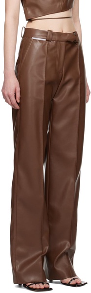 Brown Straight-Leg Faux-Leather Trousers