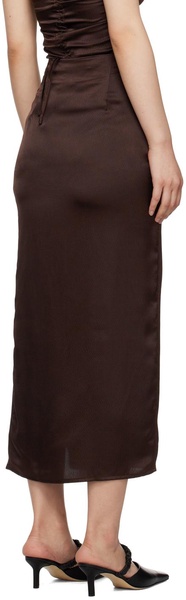 Brown Ruched Midi Skirt