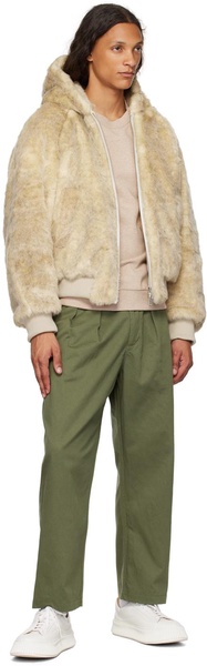 Beige Hooded Faux-Fur Jacket