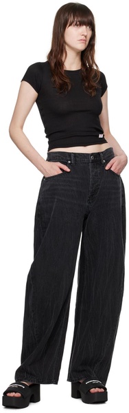 Black Creased Cotton Ballon Jeans