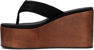 Black Wooden Branded Wedge Sandals