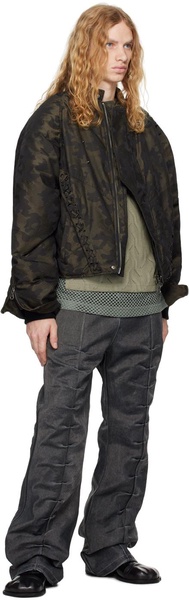 Green Camouflage Lace-Up Padded Jacket