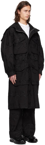 Black Embroidered Denim Coat