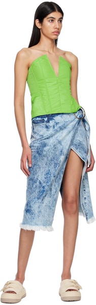 Blue Acid Wash Denim Midi Skirt